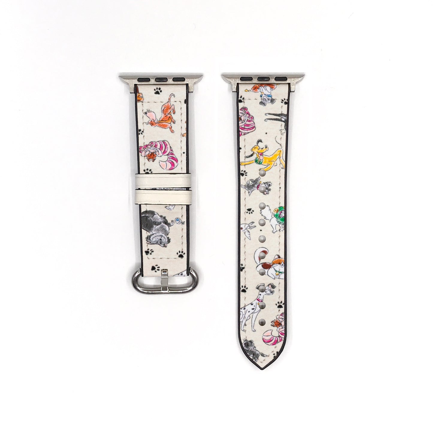 Apple Watch Smartwatch with a Disney-themed Dogs and Cats band on a white background