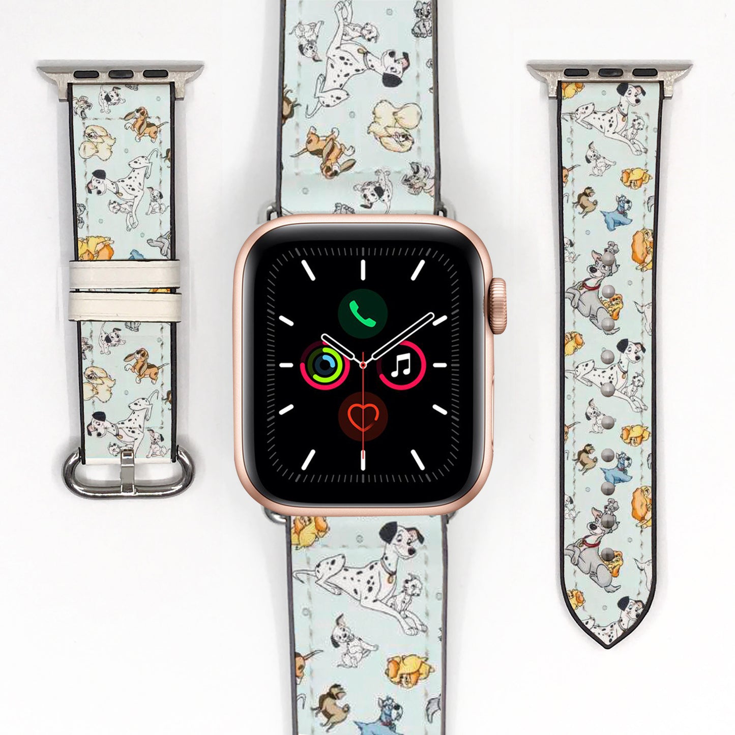Apple Watch Smartwatch with a decorative band featuring Disney Dogs cartoon characters on a white background