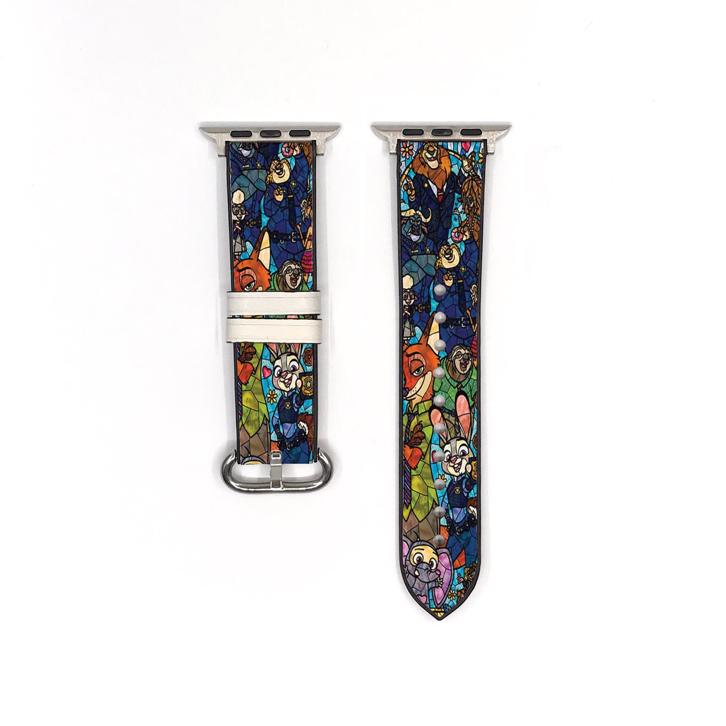 Apple watch band iwth Zootopia pattern placing on the white Background
