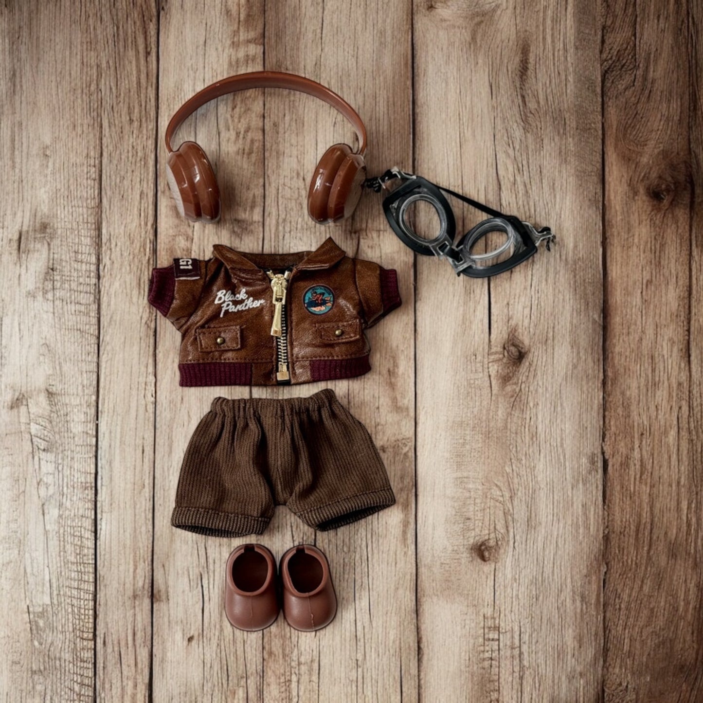 Aviator Vibes Leather Set Outfit - Handmand compatible with Labubu Doll