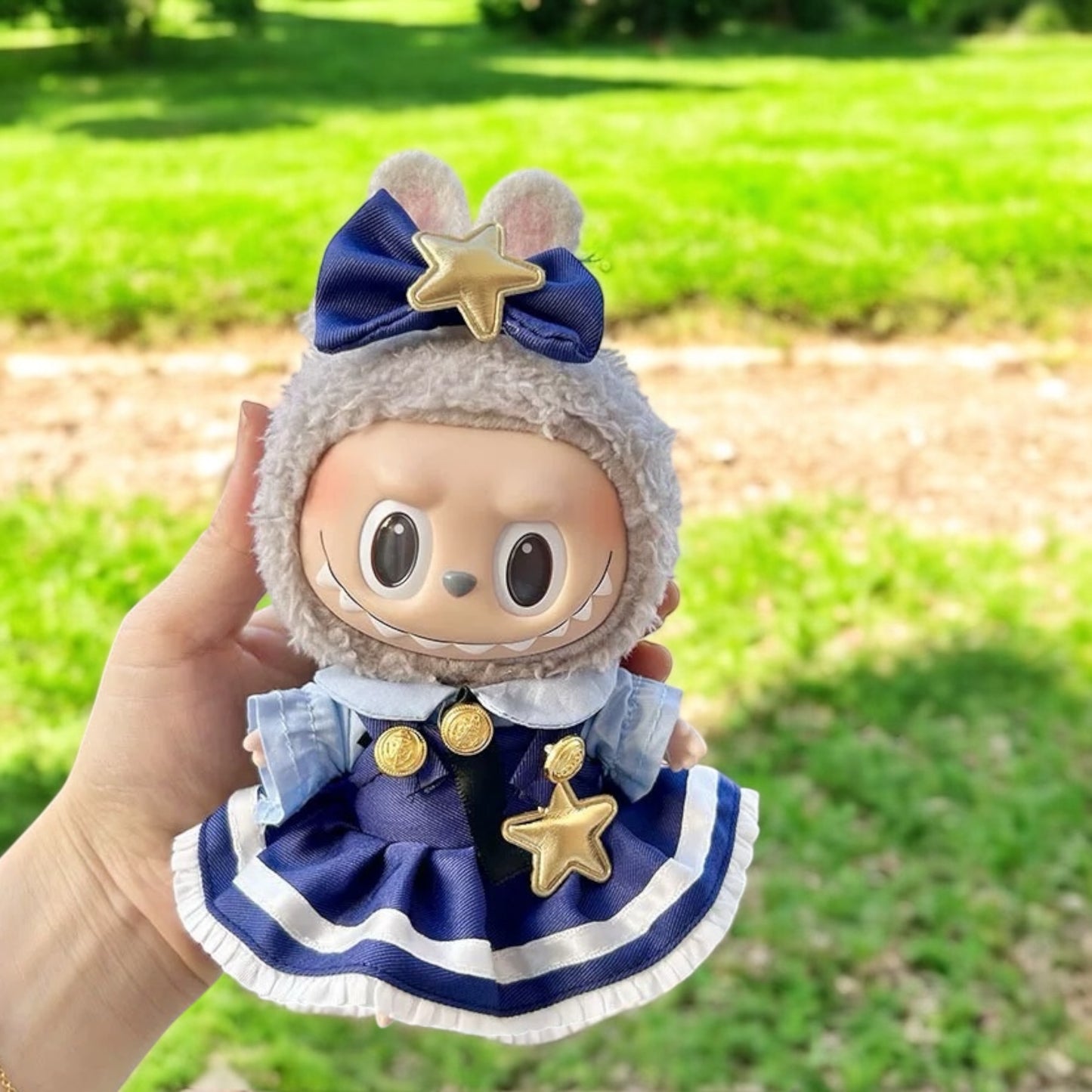 Labubu Doll Outfit Blue Dress style - Handmand Labubu Doll Outfit, Dress up your Labubu doll in this handmade blue sheriff costume dress outfit, perfect for versions 1, 2, and 3. Fast shipping available worldwide.