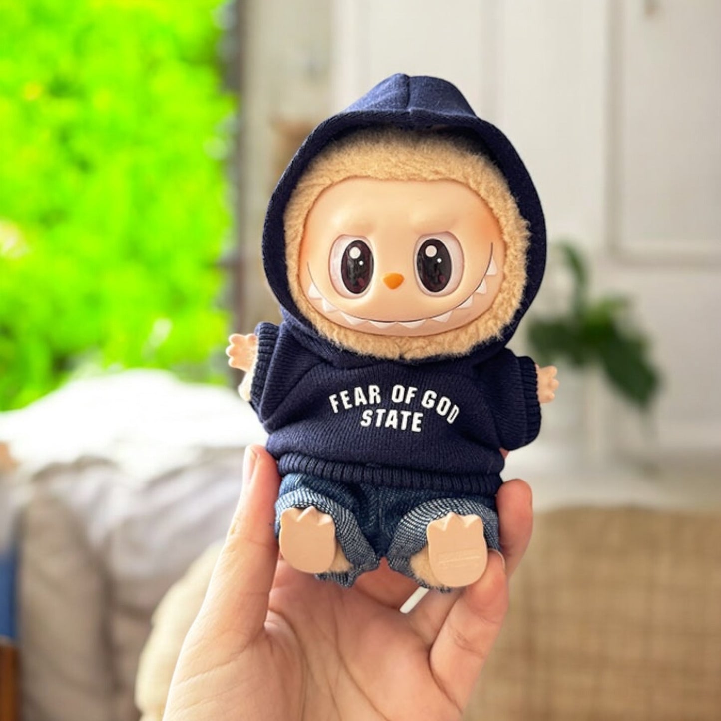Get your Labubu figure ready for colder weather with this adorable Blue Hoodie Style outfit! Handmade with love, this labubu outfit fits versions 1, 2, and 3. Ships worldwide with fast shipping. (Labubu figure not included.), Blue Hoodie Style - Handmand Labubu Doll Outfit
