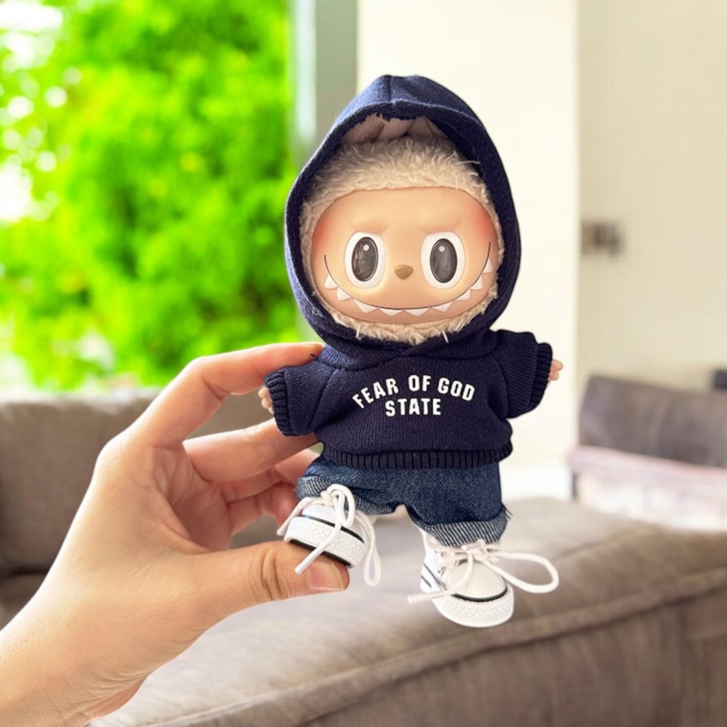 Get your Labubu figure ready for colder weather with this adorable Blue Hoodie Style outfit! Handmade with love, this labubu outfit fits versions 1, 2, and 3. Ships worldwide with fast shipping. (Labubu figure not included.), Blue Hoodie Style - Handmand Labubu Doll Outfit