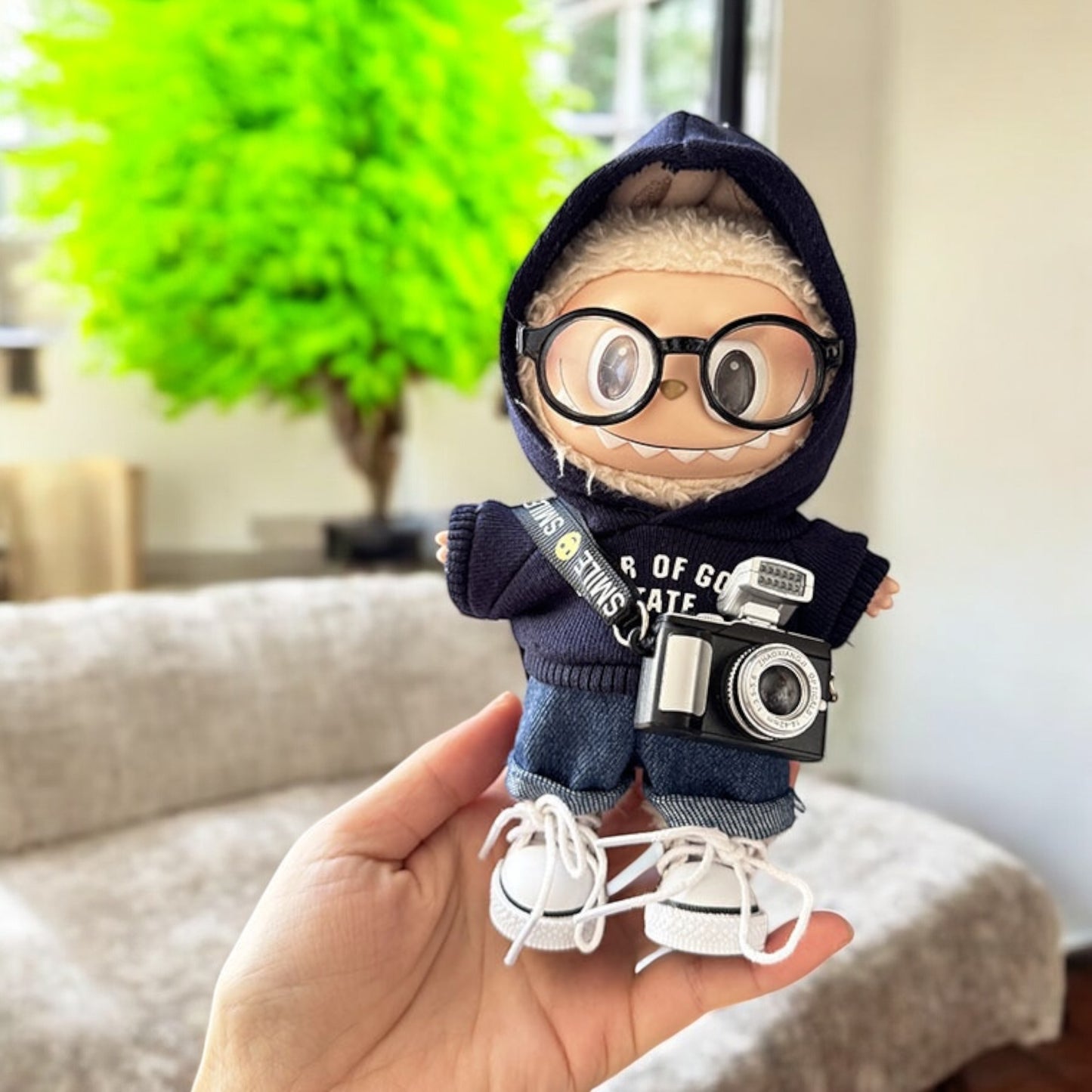 Get your Labubu figure ready for colder weather with this adorable Blue Hoodie Style outfit! Handmade with love, this labubu outfit fits versions 1, 2, and 3. Ships worldwide with fast shipping. (Labubu figure not included.), Blue Hoodie Style - Handmand Labubu Doll Outfit