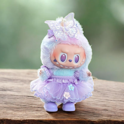 Handmand Fairy Butterfly Dress / Gothic Bat Dress Set fits for Labubu 17cm doll