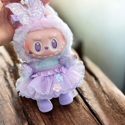 Handmand Fairy Butterfly Dress / Gothic Bat Dress Set fits for Labubu 17cm doll