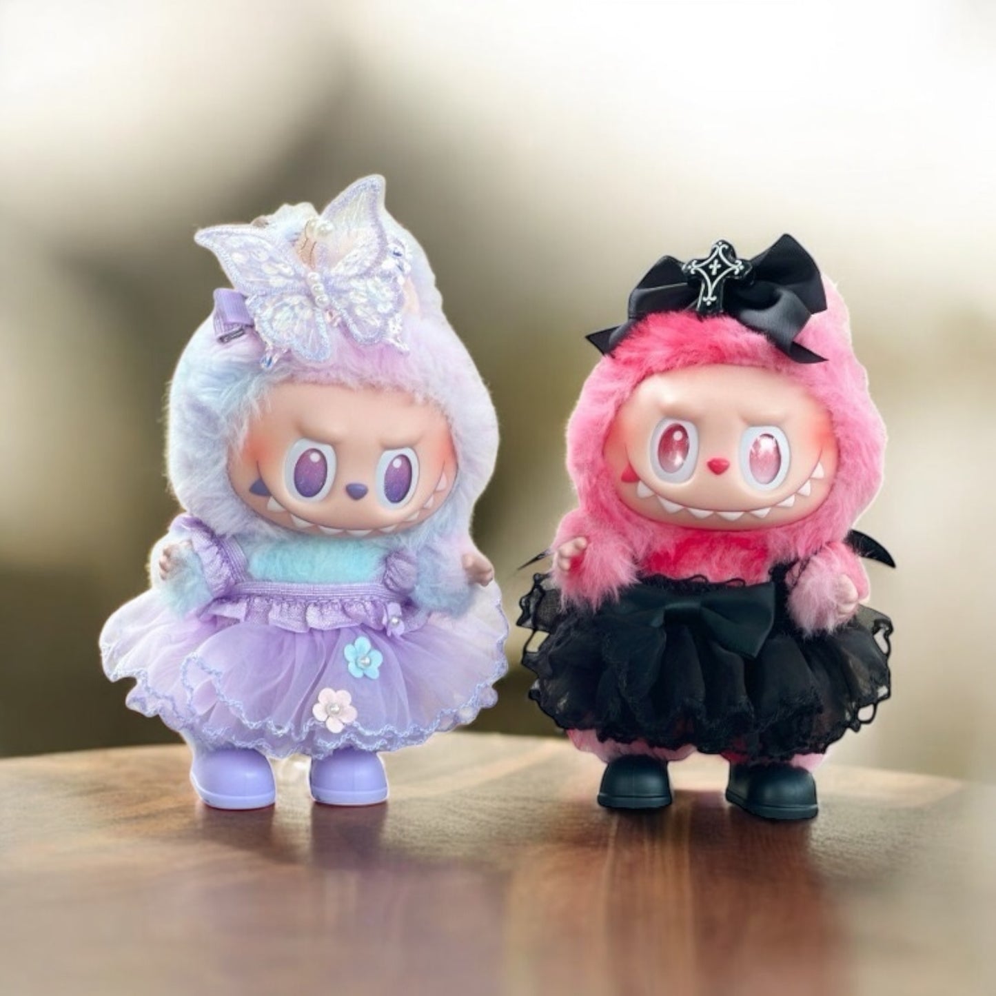 Handmand Fairy Butterfly Dress / Gothic Bat Dress Set fits for Labubu 17cm doll