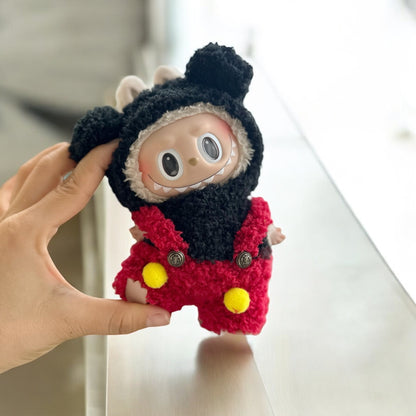 Introducing the Mickey Mouse costume style outfit for your Handmand Labubu Doll! Get ready to dress up your Labubu figures version 1, 2, or 3 and take on the world. Fast shipping available worldwide. (Labubu figure not included.), Mickey Mouse costume style - Handmand Labubu Doll Outfit