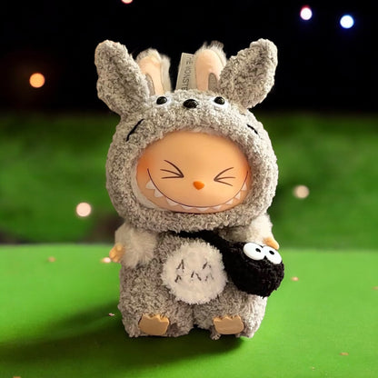 Transform your Labubu figure into the lovable Totoro with this handmade outfit! Perfect for versions 1, 2, and 3, this costume ships worldwide with fast shipping. Note: Labubu figure not included.