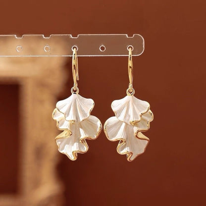 Silken Petal Drop Earrings – Ivory and Gold Elegant Dangle Earrings
