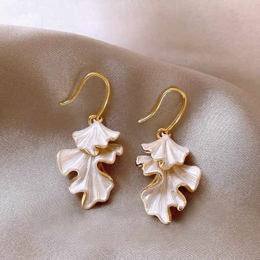 Silken Petal Drop Earrings – Ivory and Gold Elegant Dangle Earrings