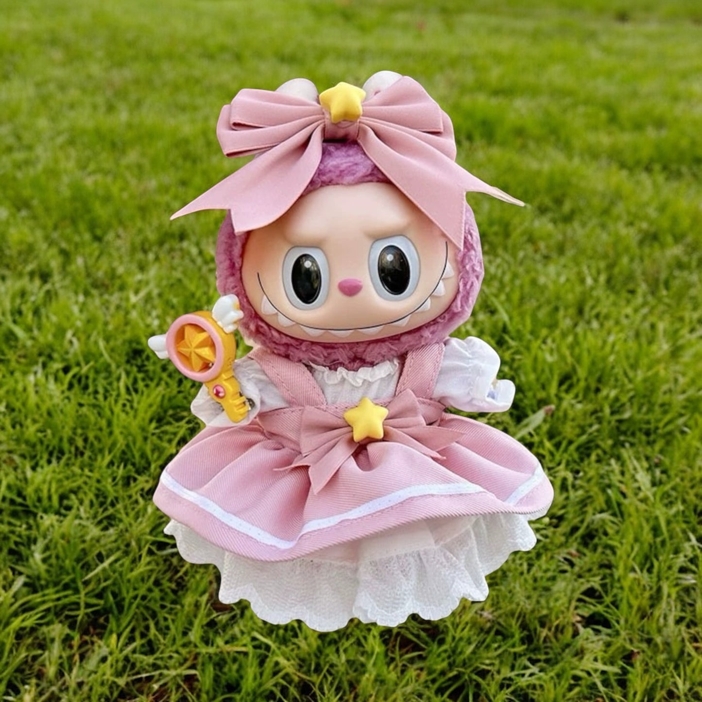 “Pink Magic Star” Outfit Set | Bow Hood, Star Waist Charm, Magic Wand, fit for 17mm Labubu Doll