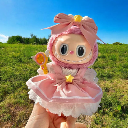 “Pink Magic Star” Outfit Set | Bow Hood, Star Waist Charm, Magic Wand, fit for 17mm Labubu Doll