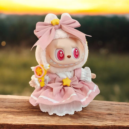 “Pink Magic Star” Outfit Set | Bow Hood, Star Waist Charm, Magic Wand, fit for 17mm Labubu Doll