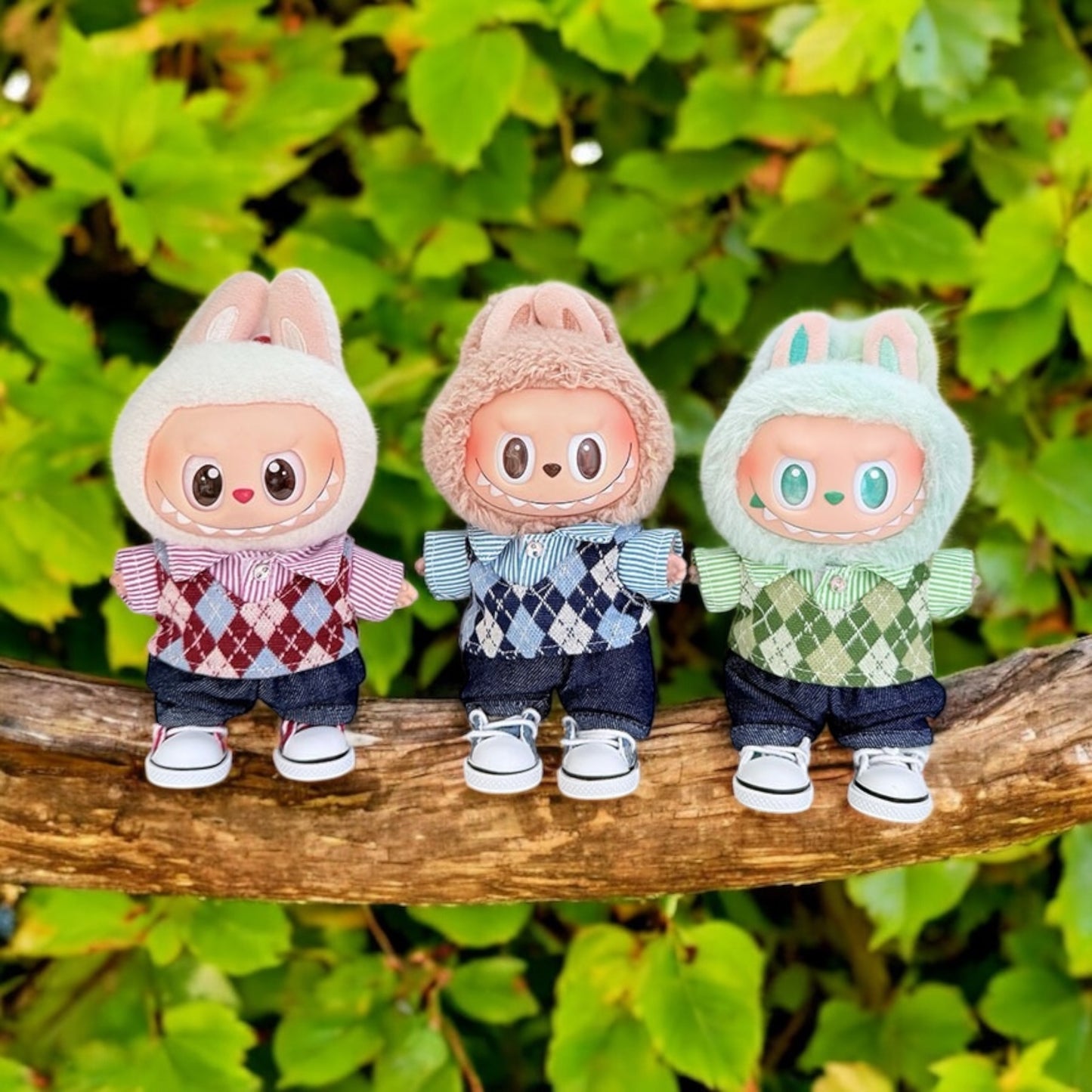 Preppy Argyle Outfit Set - Handmand Labubu Doll Outfit