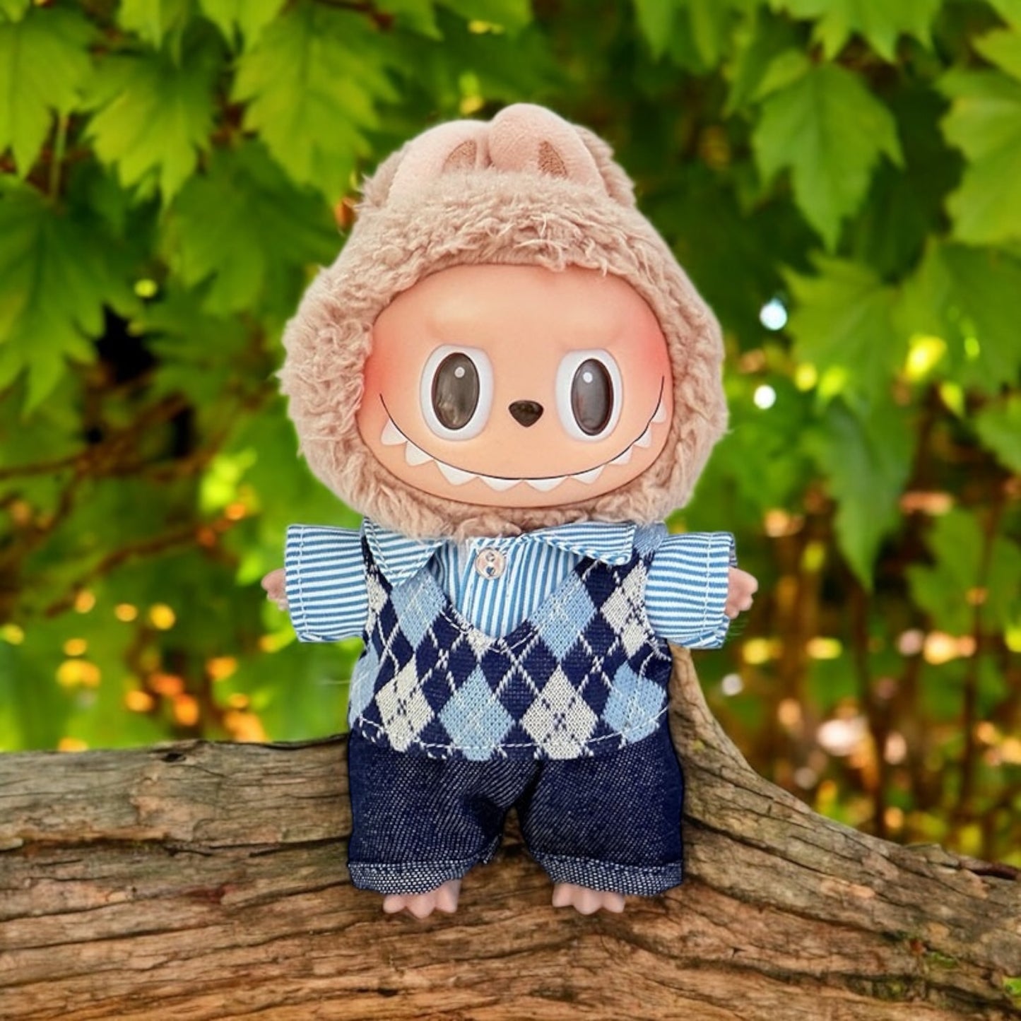 Preppy Argyle Outfit Set - Handmand Labubu Doll Outfit