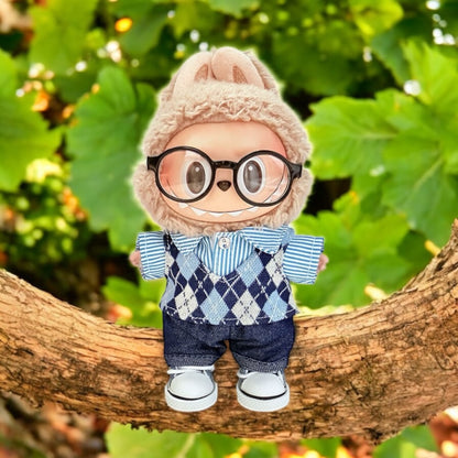 Preppy Argyle Outfit Set - Handmand Labubu Doll Outfit