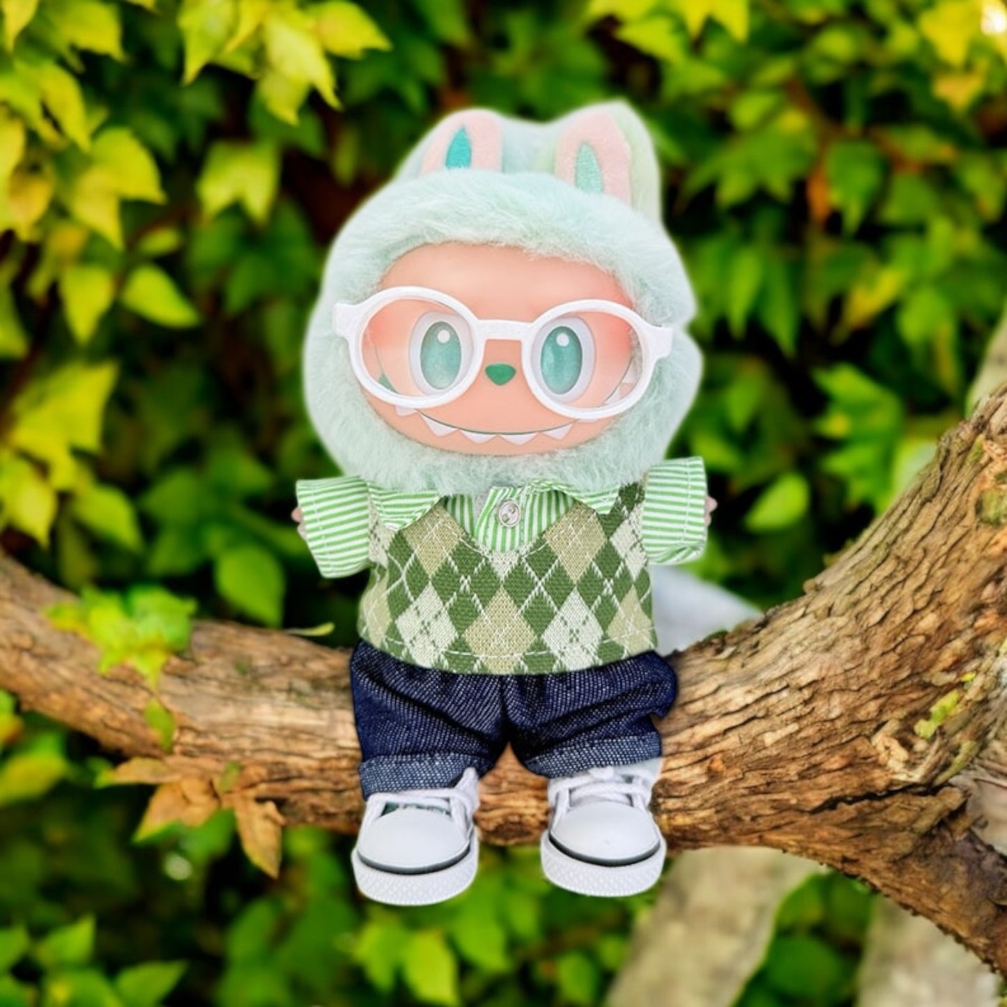 Preppy Argyle Outfit Set - Handmand Labubu Doll Outfit