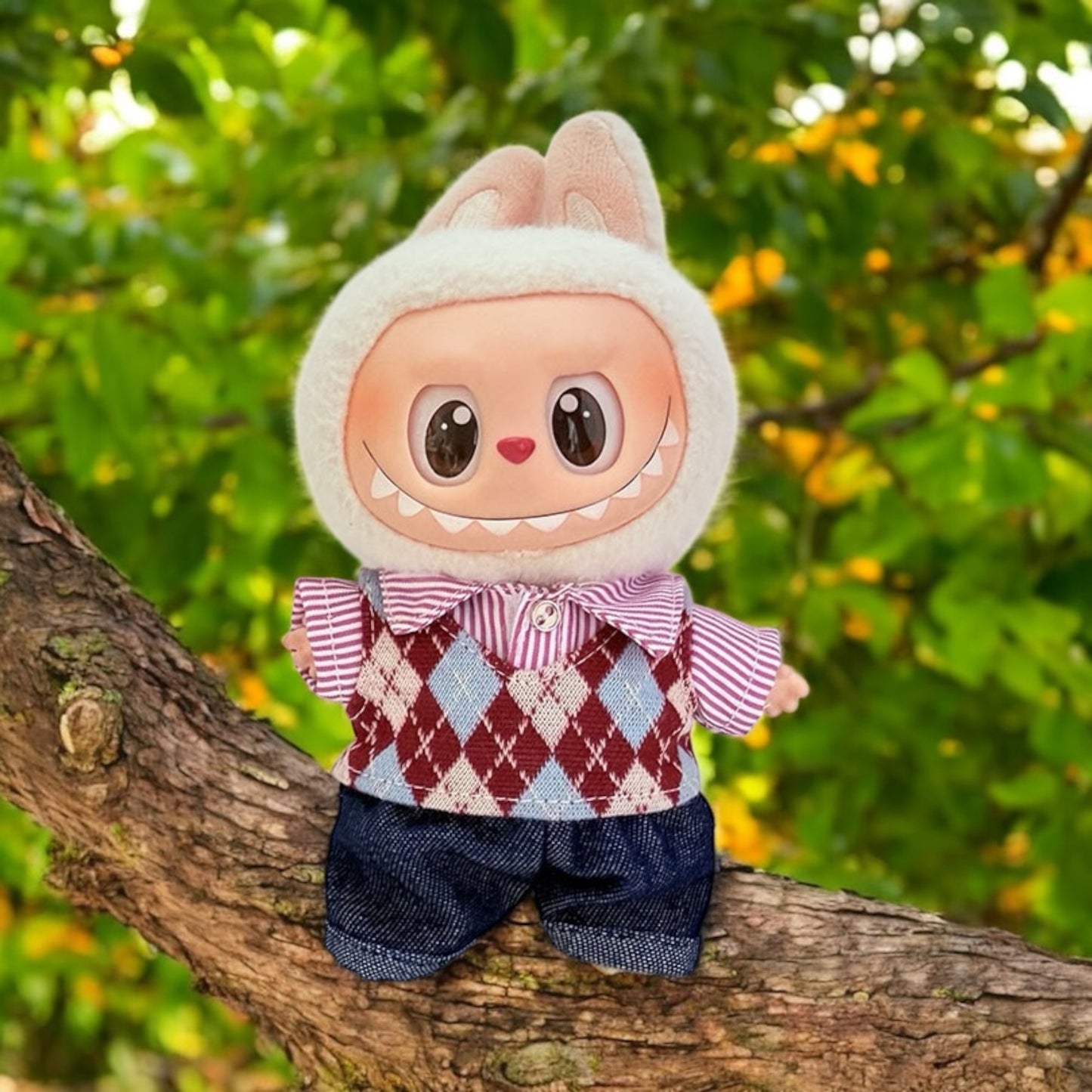 Preppy Argyle Outfit Set - Handmand Labubu Doll Outfit