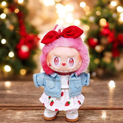 Handmand Strawberry Denim Cutie Set fits for 17cm Labubu doll