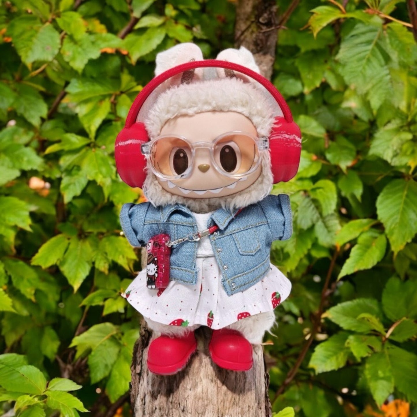 Handmand Strawberry Denim Cutie Set fits for 17cm Labubu doll