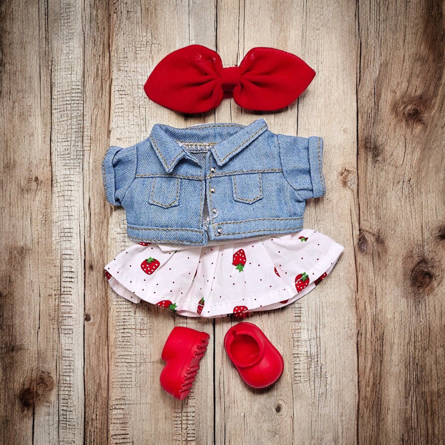 Handmand Strawberry Denim Cutie Set fits for 17cm Labubu doll