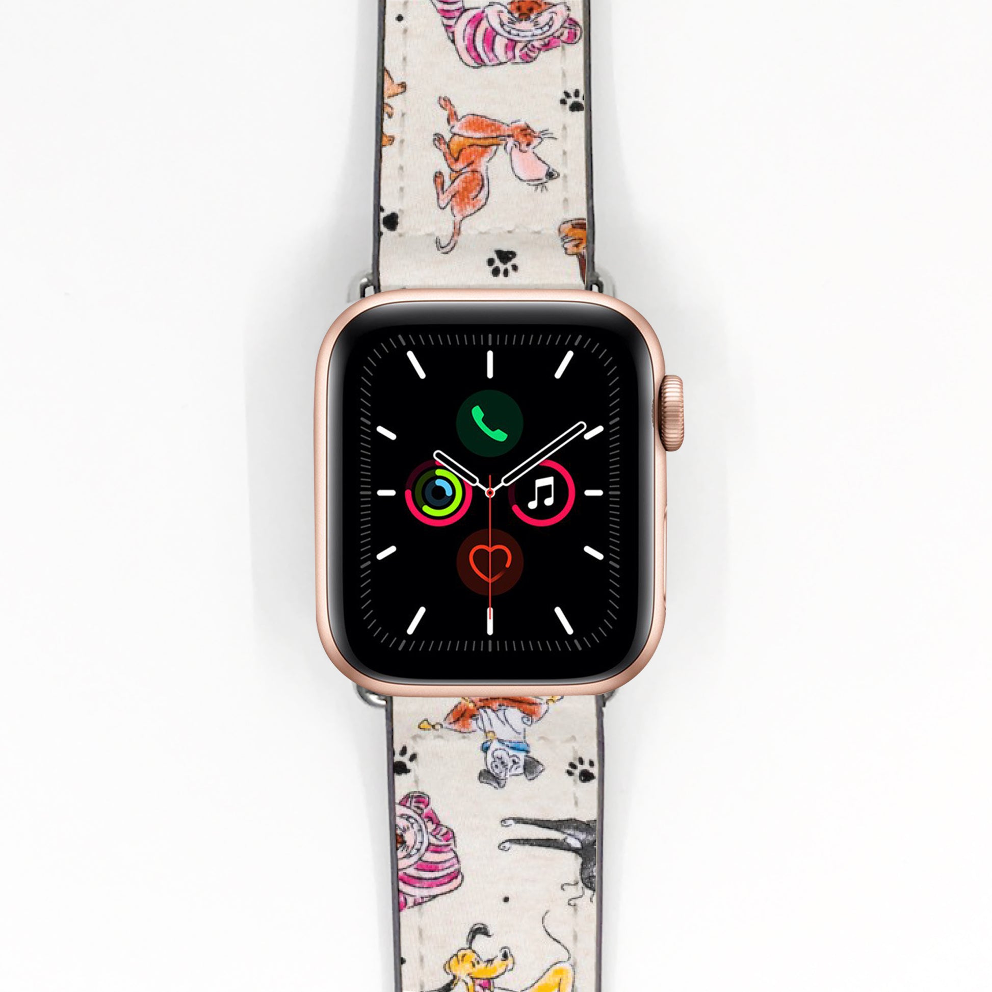 Apple Watch Smartwatch with a Disney-themed Dogs and Cats band on a white background