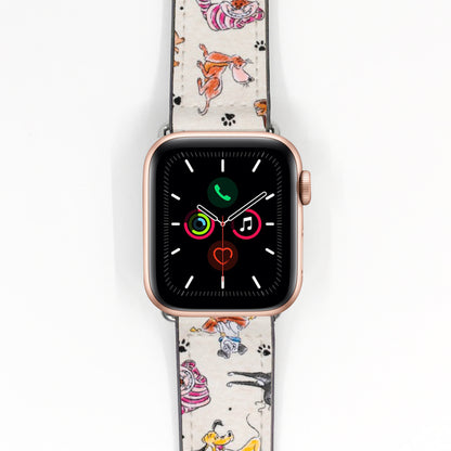 Apple Watch Smartwatch with a Disney-themed Dogs and Cats band on a white background