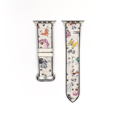 Apple Watch Smartwatch with a Disney-themed Dogs and Cats band on a white background
