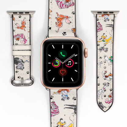Apple Watch Smartwatch with a Disney-themed Dogs and Cats band on a white background