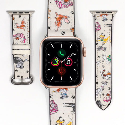 Apple Watch Smartwatch with a Disney-themed Dogs and Cats band on a white background