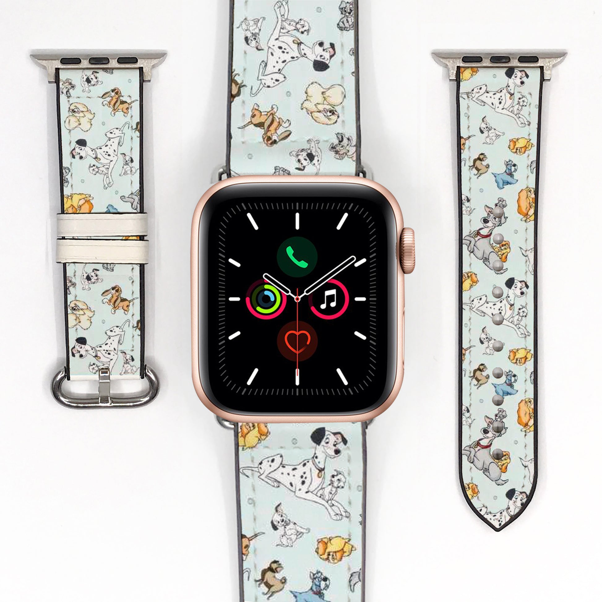 Apple Watch Smartwatch with a decorative band featuring Disney Dogs cartoon characters on a white background