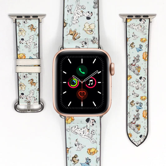 Apple Watch Smartwatch with a decorative band featuring Disney Dogs cartoon characters on a white background