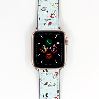 Smartwatch with a decorative band featuring snoopy cartoon characters on a white background