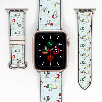 Smartwatch with a decorative band featuring snoopy cartoon characters on a white background