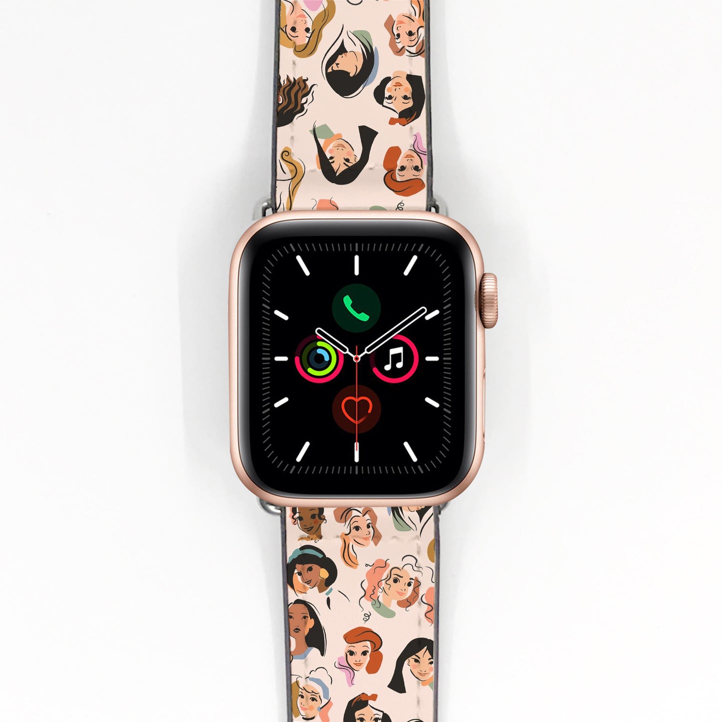 Smartwatch with a disney princess character-themed band on a white background