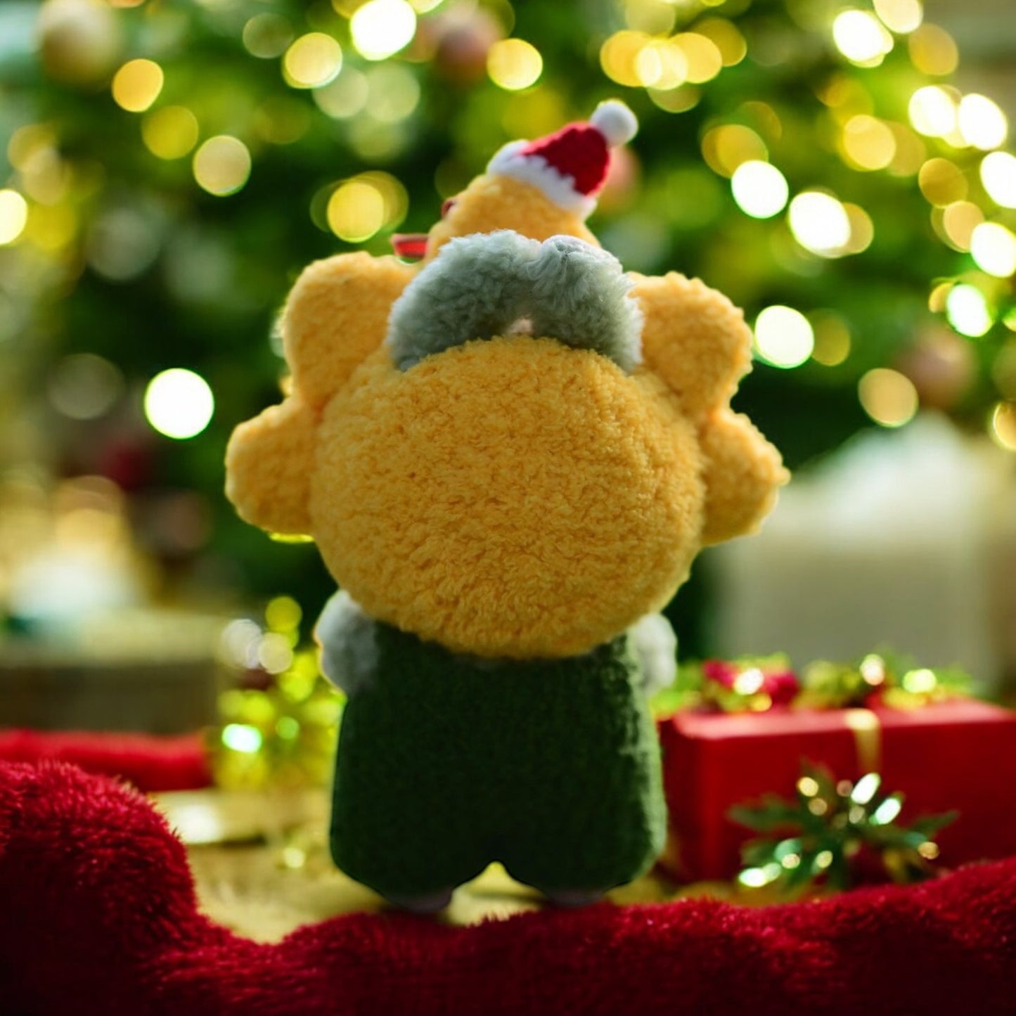 Christmas Star-Tree Costume Green Fuzzy Jumpsuit with Mini Santa Hat, fit for 17mm Labubu Doll