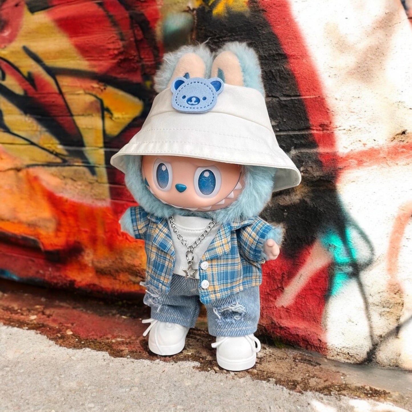 Graffiti Vibes Plaid Set Outfit - Handmand compatible with Labubu Doll