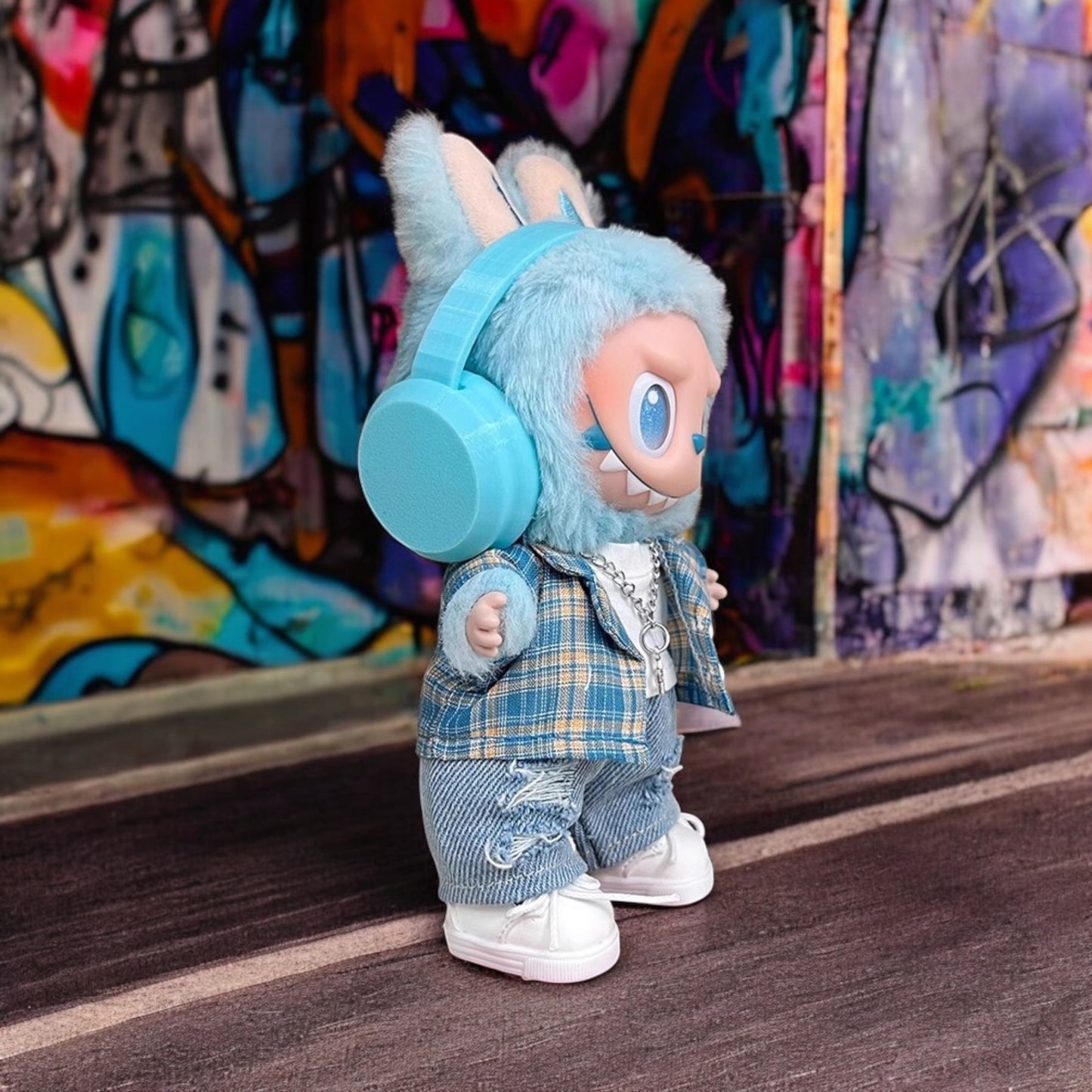Graffiti Vibes Plaid Set Outfit - Handmand compatible with Labubu Doll