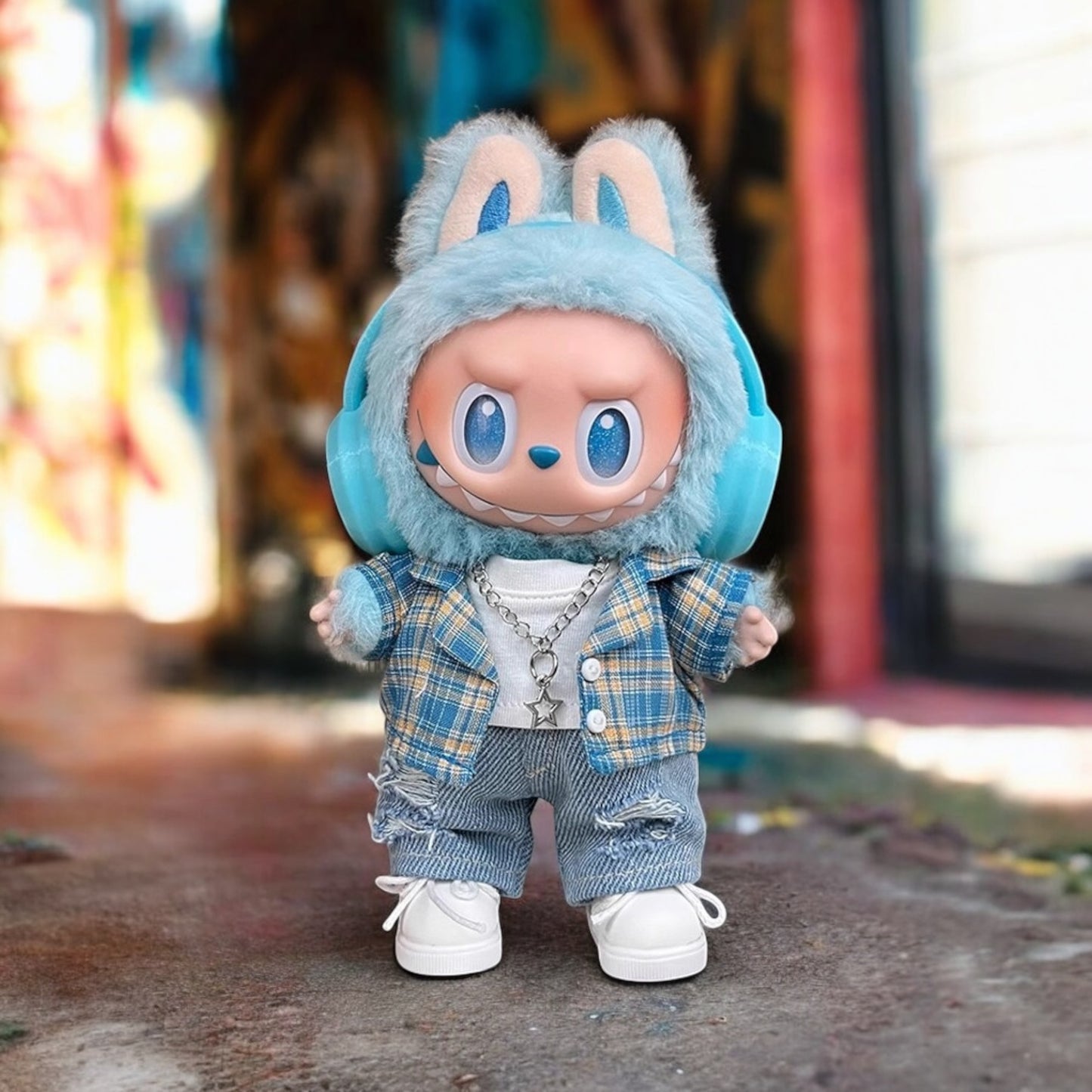 Graffiti Vibes Plaid Set Outfit - Handmand compatible with Labubu Doll