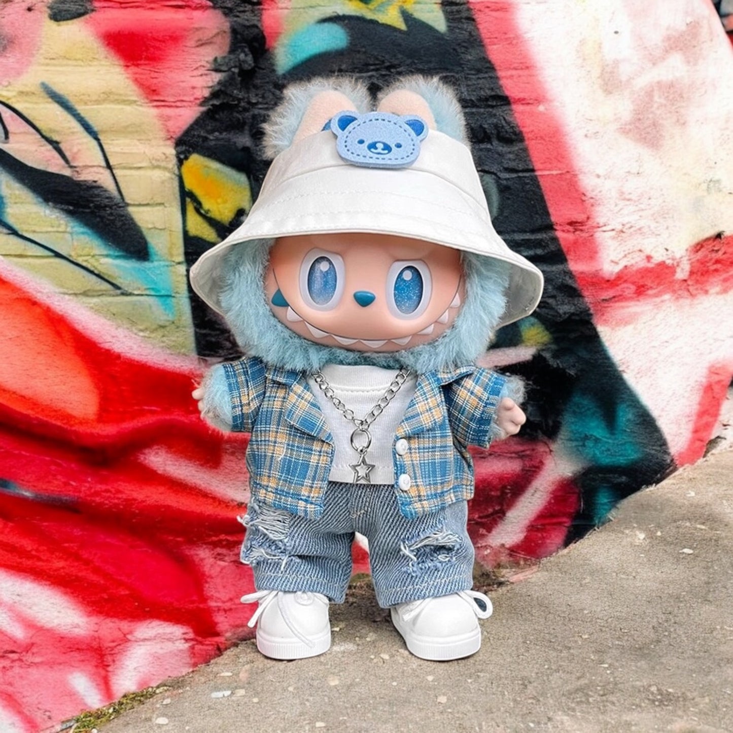 Graffiti Vibes Plaid Set Outfit - Handmand compatible with Labubu Doll