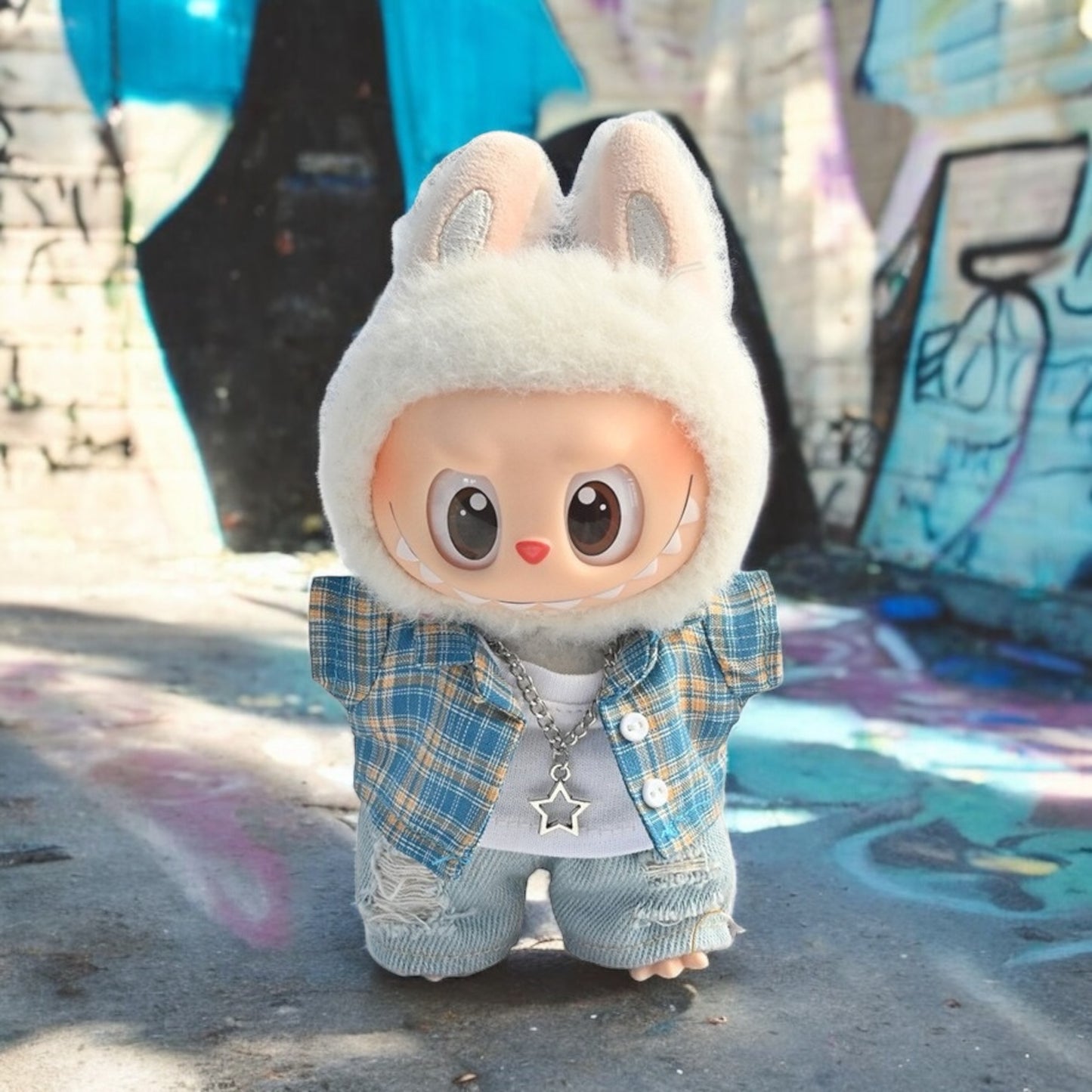 Graffiti Vibes Plaid Set Outfit - Handmand compatible with Labubu Doll