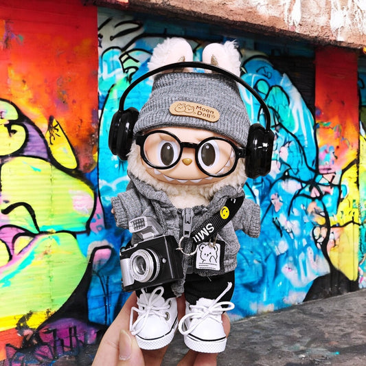 Street Snap Starter Kit Gray Hoodie Photographer Outfit - Handmand Labubu Doll Outfit