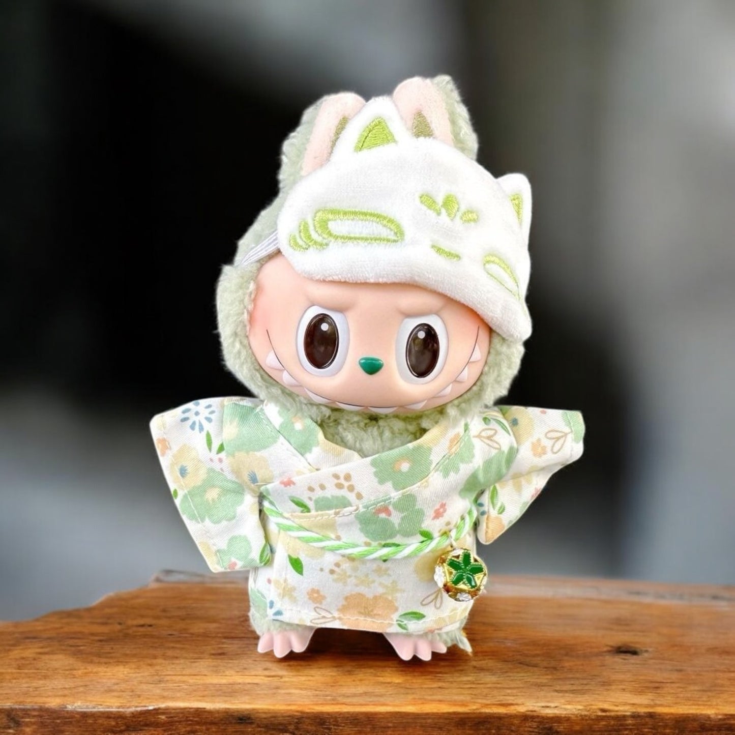 Handmand “Fox & Flowers” Yukata Set Outfit — Floral Kimono Top, Braided Obi Cord, Embroidered Fox