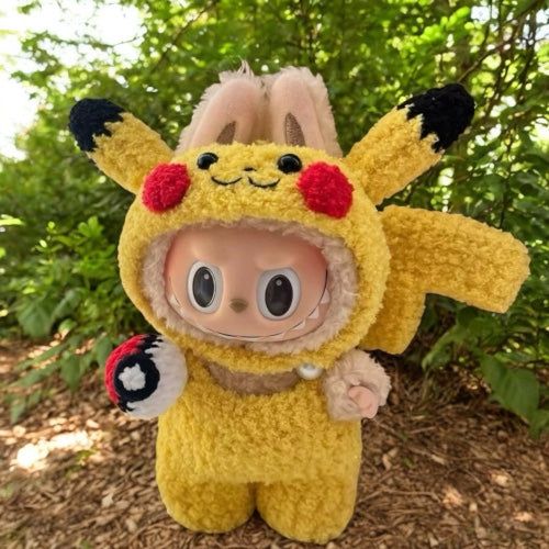 Transform your labubu figure into a cute and playful Pikachu with this handmade costume. Perfect for labubu versions 1, 2, and 3, and available for worldwide shipping. (Labubu figure not included). Gotta catch this unique outfit now! Pokemon costum style - Handmand Labubu Doll Outfit