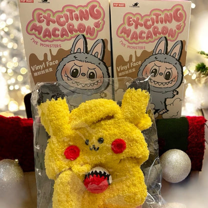 Transform your labubu figure into a cute and playful Pikachu with this handmade costume. Perfect for labubu versions 1, 2, and 3, and available for worldwide shipping. (Labubu figure not included). Gotta catch this unique outfit now!, Pokemon costum style - Handmand Labubu Doll Outfit