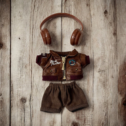 Aviator Vibes Leather Set Outfit - Handmand compatible with Labubu Doll
