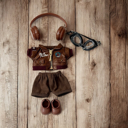 Aviator Vibes Leather Set Outfit - Handmand compatible with Labubu Doll