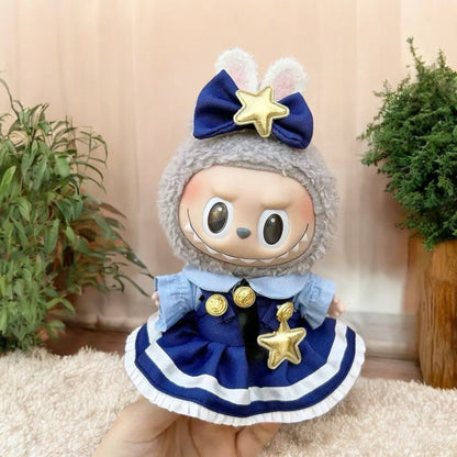 Labubu Doll Outfit Blue Dress style - Handmand Labubu Doll Outfit, Dress up your Labubu doll in this handmade blue sheriff costume dress outfit, perfect for versions 1, 2, and 3. Fast shipping available worldwide.