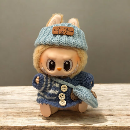 Handmand Knitted Cardigan + Yarn Crossbody Bag Set fits for Labubu 17cm doll